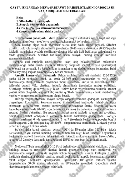 qayta ishlangan meva-sabzavot mahsulotlarini qadoqlash va qadoqlash materiallari — PDF