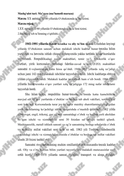 xx asrining 70-80 yillarida o„zbekistonda ta‟lim tizimi — PDF