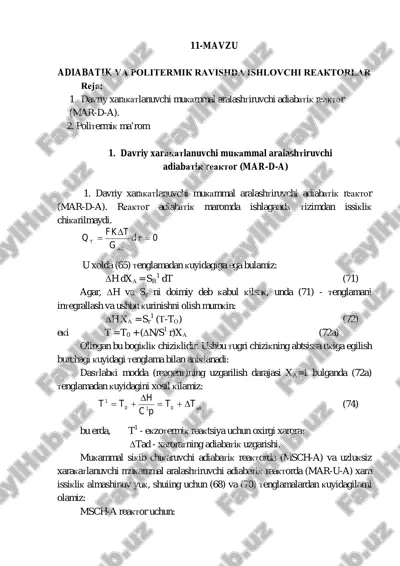 adiabatik va politermik ravishtagi ishlovchi reaktorlar — PDF
