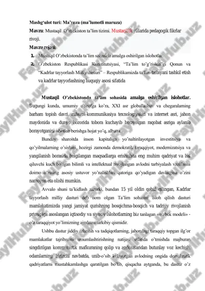mustaqil o‟zbekiston ta‟lim tizimi — PDF