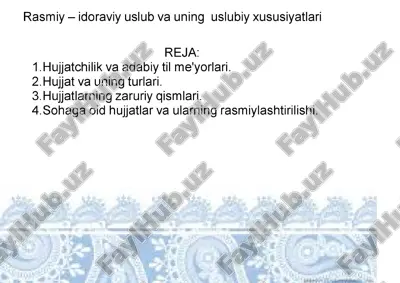 rasmiy — idoraviy uslub va uning uslubiy xususiyatlari — PDF