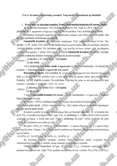 kvantor amallarining xossalari — PDF