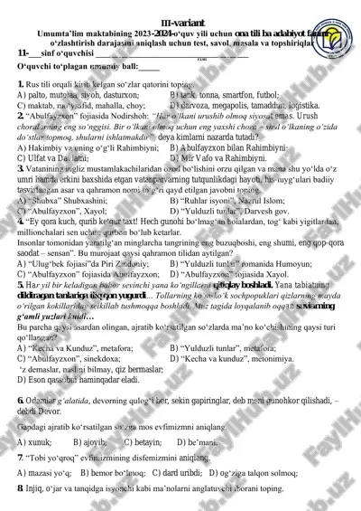 iii-variant umumta’lim maktabi 2023-2024-o‘quv yili — PDF