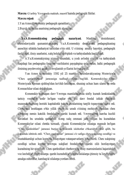 yan amos komenskiy pedagogik qarashlari — PDF