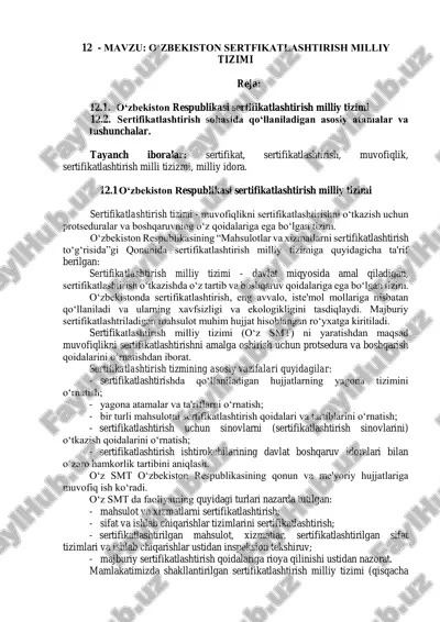 o‘zbekiston sertifikatlashtirish milliy tizimi — PDF