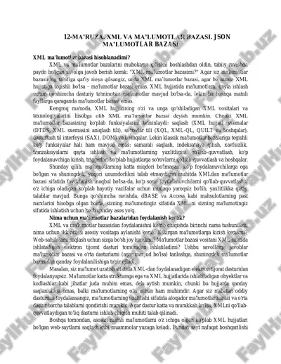 xml va ma’lumotlar bazasi — PDF