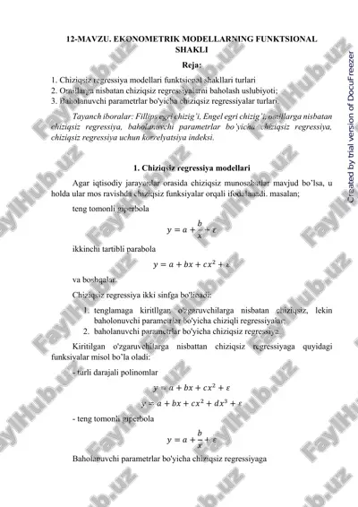 ekonometrik modellarning funktsional shakli — PDF