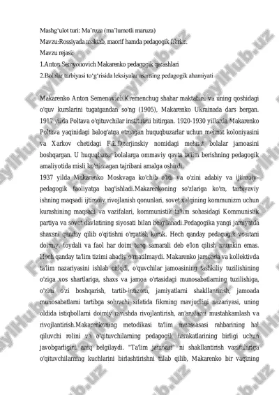 anton semyonovich makarenko pedagogik qarashlari — PDF