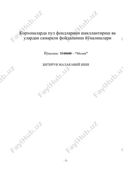 корхоналарда пул фондларини шакллантириш ва улардан самарали фойдаланиш йўналишлари — DOCX