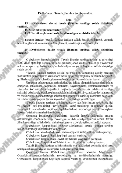 o‘zbekiston davlat texnik jihatdan tartibga solish tizimining tuzilishi — PDF