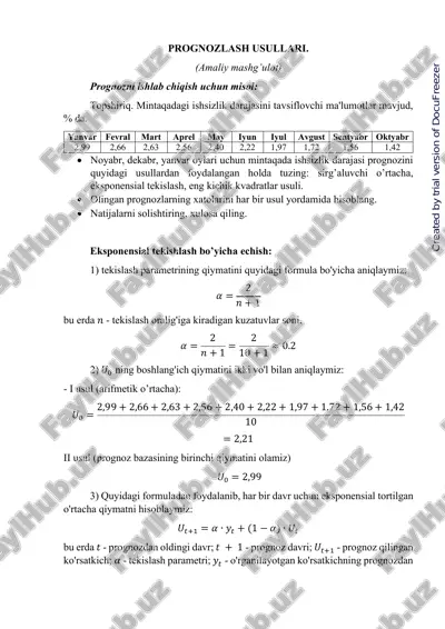 prognozlash usullari — PDF