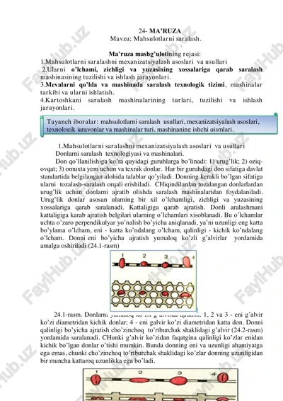 donlarni saralash texnologiyasi va mashinalari — PDF
