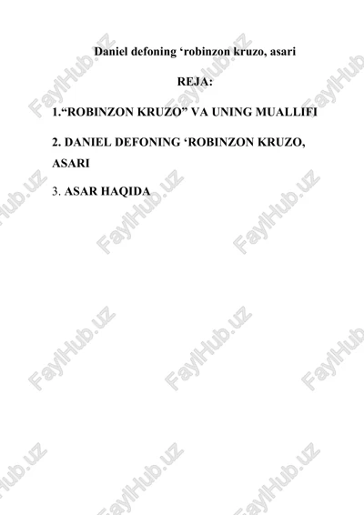 daniel defoning ‘robinzon kruzo, asari — DOCX