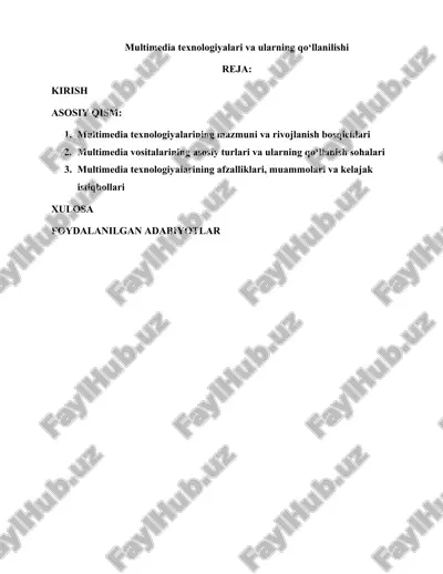 multimedia texnologiyalari va ularning qo‘llanilishi — DOCX