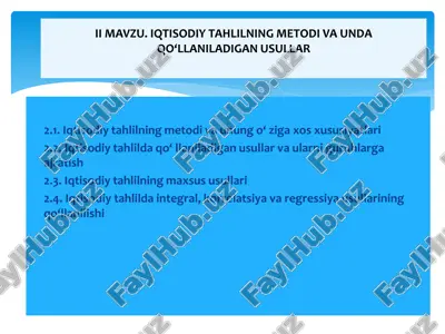 iqtisodiy tahlilning metodi va unung o‘ ziga xos xususiyatlari — PDF