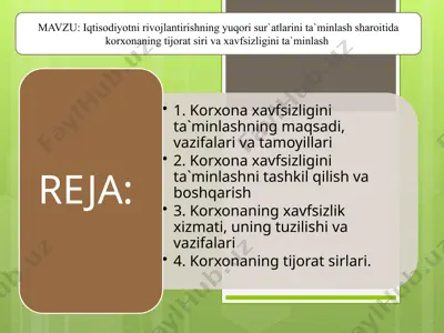 iqtisodiyotni rivojlantirishning yuqori sur`atlarini ta`minlash sharoitida korxonaning tijorat siri — PPTX