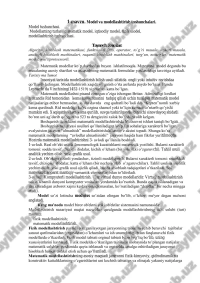 matematik modellashtirish tushunchalari — PDF