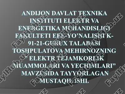 elektr tejamkorlik muammolari va yechimlari — PDF