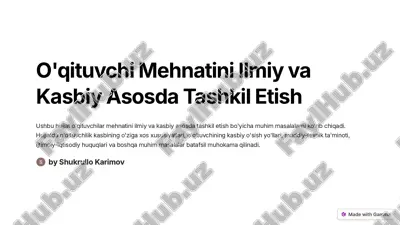 o'qituvchi mehnatini ilmiy va kasbiy asosda tashkil etish — PDF