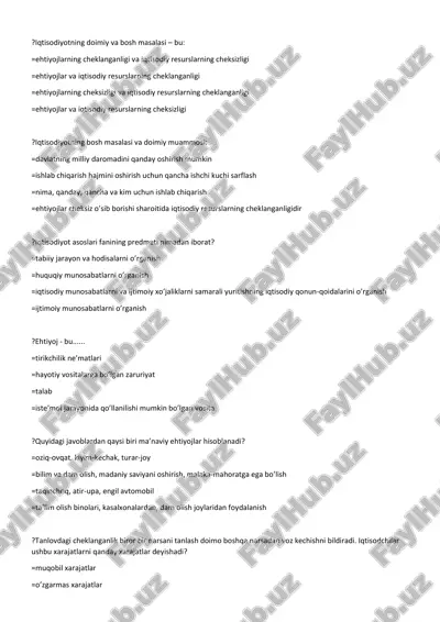 iqtisodiyotning bosh masalasi va doimiy muammosi — PDF