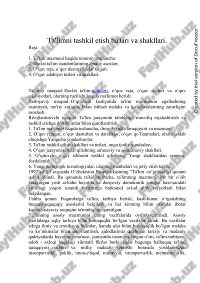 ta'limni tashkil etish turlari va shakllari. — PDF