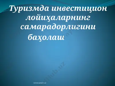 туризмда инвестицион лойиҳаларнинг самарадорлигини — PPTX