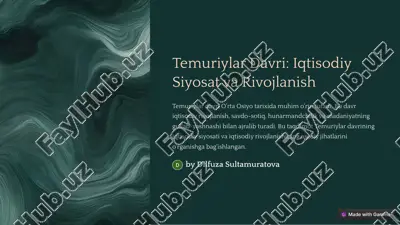 temuriylar davri: iqtisodiy siyosat va rivojlanish — PDF