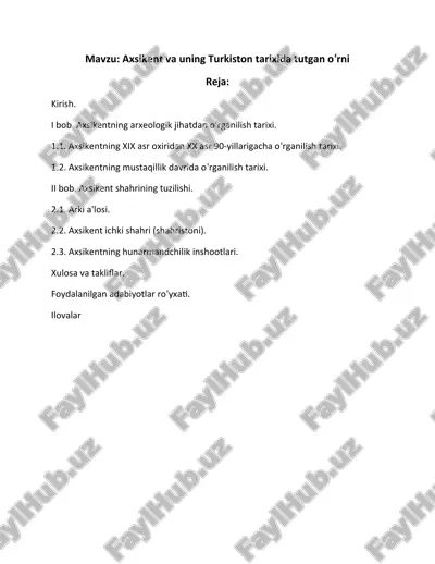 axsikent va uning turkiston tarixida tutgan oʻrni — DOCX