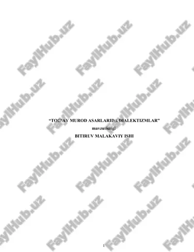 "togʻay murod asarlarida dialektizmlar" — DOCX