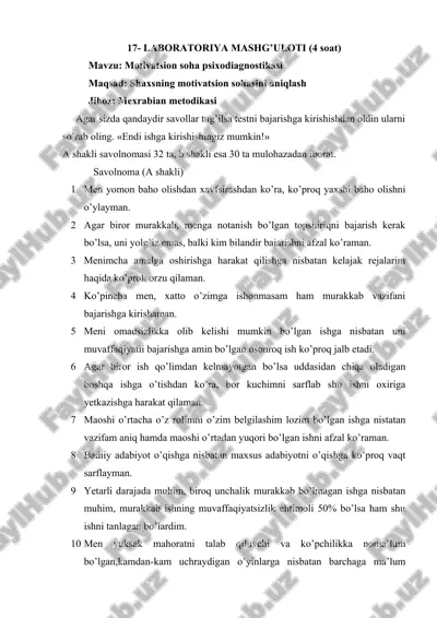 motivatsion soha psixodiagnostikasi — DOC