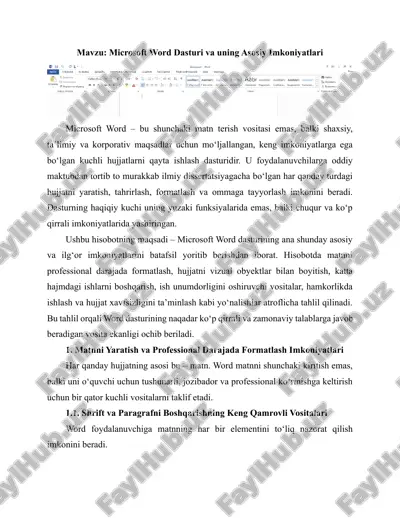 microsoft word dasturi va uning asosiy imkoniyatlari — DOCX