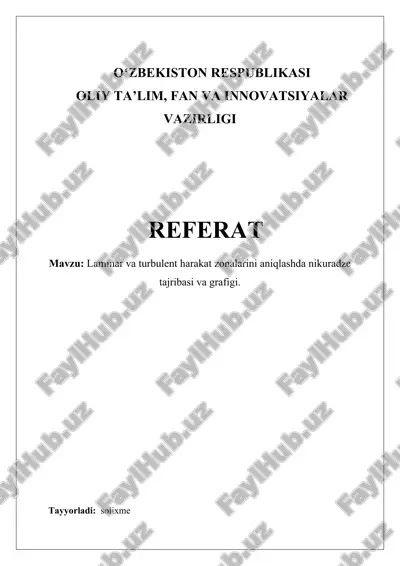 nikuradze tajribasi va grafigi — DOCX