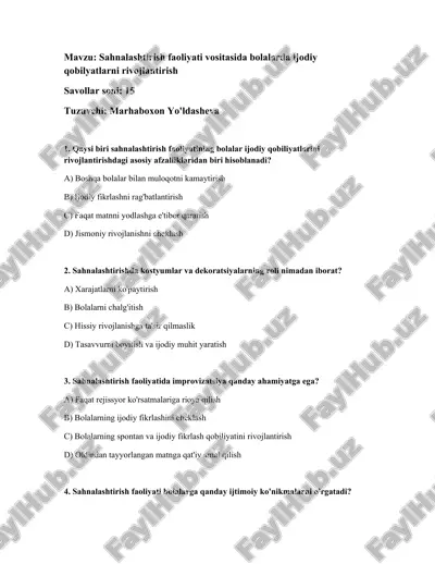 sahnalashtirish faoliyati vositasida bolalarda ijodiy qobilyatlarni rivojlantirish — DOCX