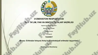eritmalar kimyosi aniq konsentratsiyali eritmalar tayyorlash — PPTX
