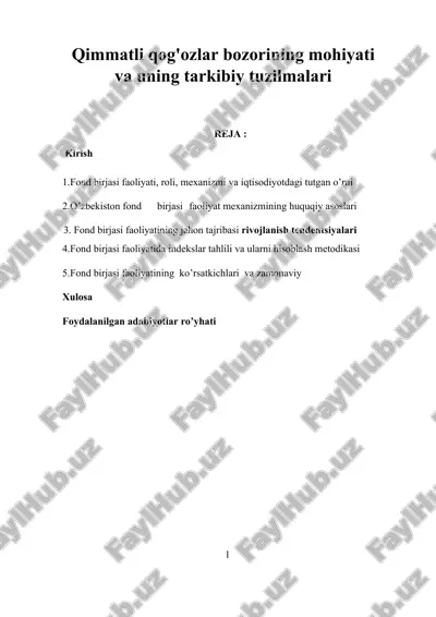 qimmatli qog'ozlar bozorining mohiyati va uning tarkibiy tuzilmalari — DOCX