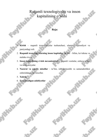 raqamli texnologiyalar va inson kapitalining o‘sishi — DOCX