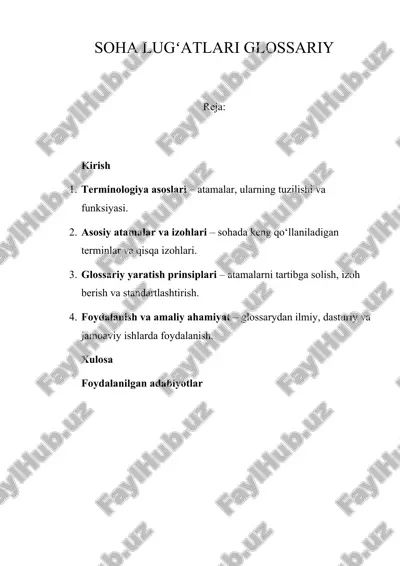soha lugʻatlari glossariy — DOCX