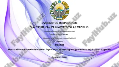gidromeliorativ tizimlardan foydalanish sohasidagi xorijiy davlatlar tajribalarini oʻrganish — PPTX
