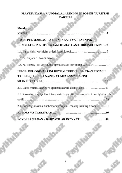 kassa muomalalarining hisobini yuritish tartibi — DOCX