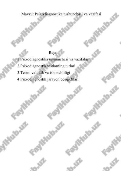 psixodiagnostika tushunchasi va vazifasi — DOCX