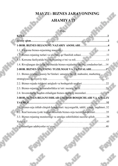 biznes jarayonining ahamiyati — PDF