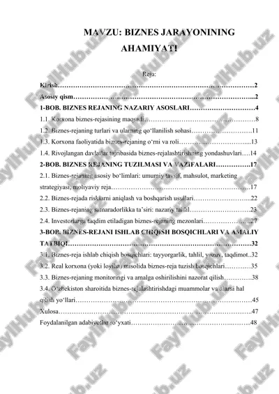 biznes jarayonining ahamiyati — PDF