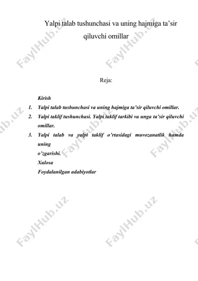 yalpi talab tushunchasi va uning hajmiga ta’sir qiluvchi omillar — DOC