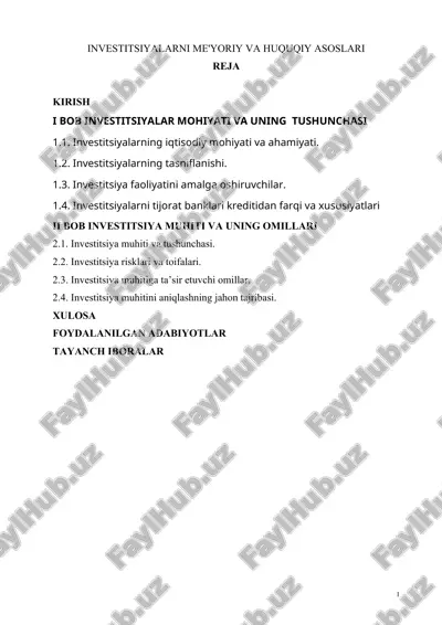 investitsiyalarni me'yoriy va huquqiy asoslari — DOC