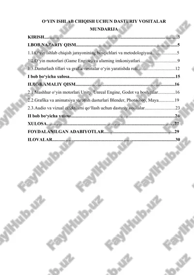 o‘yin ishlab chiqish uchun dasturiy vositalar — DOCX