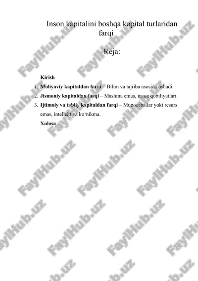 inson kapitalini boshqa kapital turlaridan farqi — DOCX
