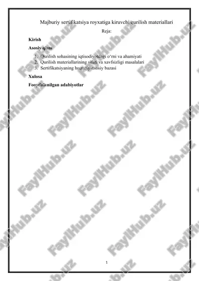 majburiy sertifikatsiya royxatiga kiruvchi qurilish materiallari — DOCX