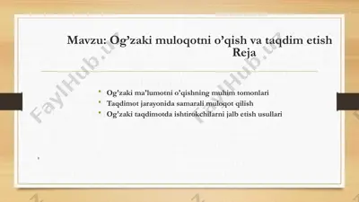 og’zaki muloqotni o’qish va taqdim etish — PPTX