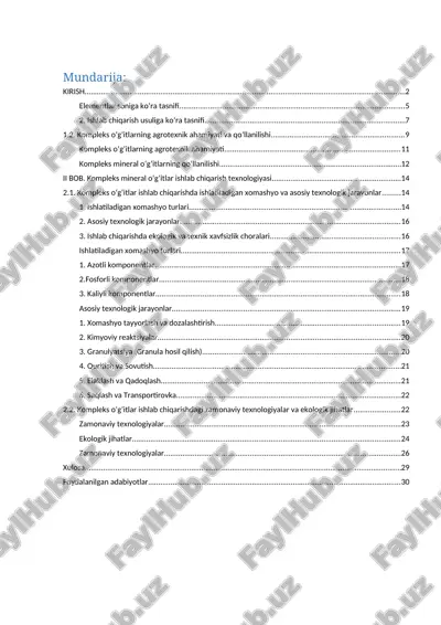 kompleks mineral o'g'itlar ishlab chiqarish texnologiyalari — DOCX
