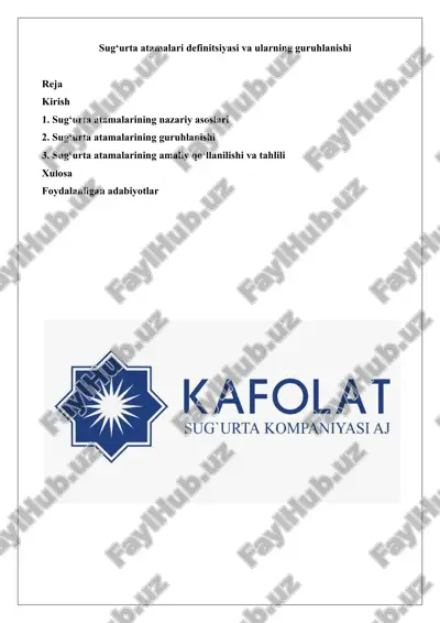 sug‘urta atamalari definitsiyasi va ularning guruhlanishi — DOCX